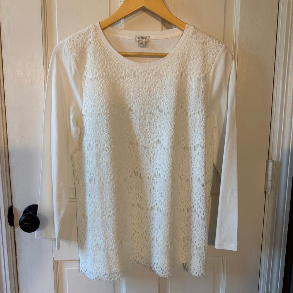 J.Crew NWT White Lace Front Top Crochet Boho Long Sleeve Women's Medium